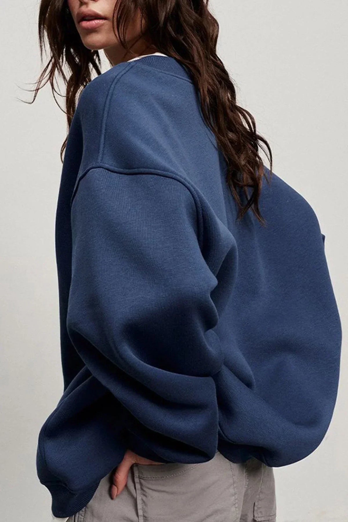 Damen Oversize Pullover Rundhals Strickpullover Gerippt 12