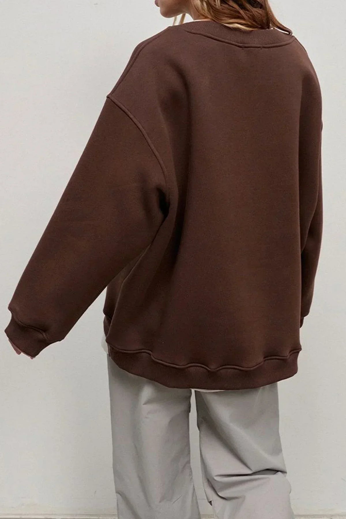 Damen Oversize Pullover Rundhals Strickpullover Gerippt 9