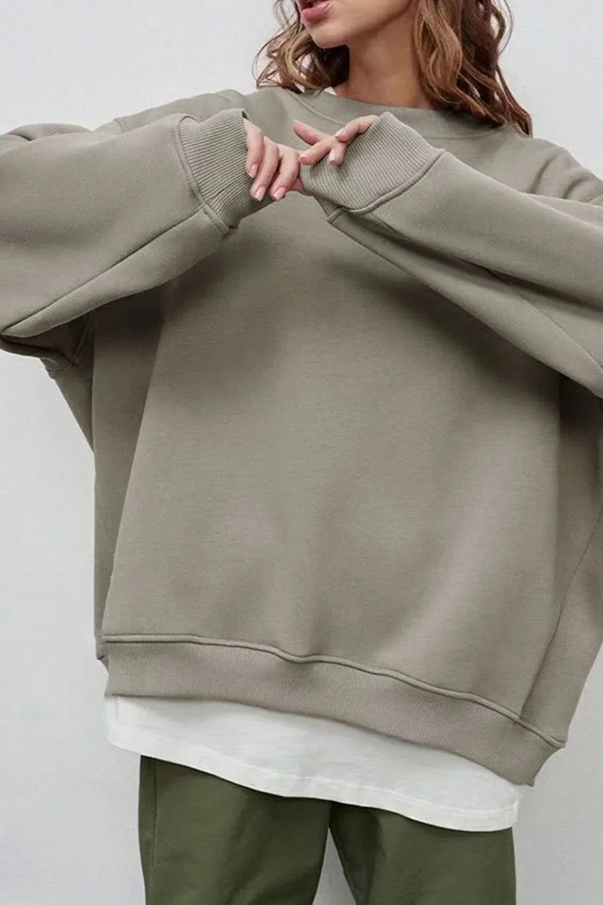 Damen Oversize Pullover Rundhals Strickpullover Gerippt 5