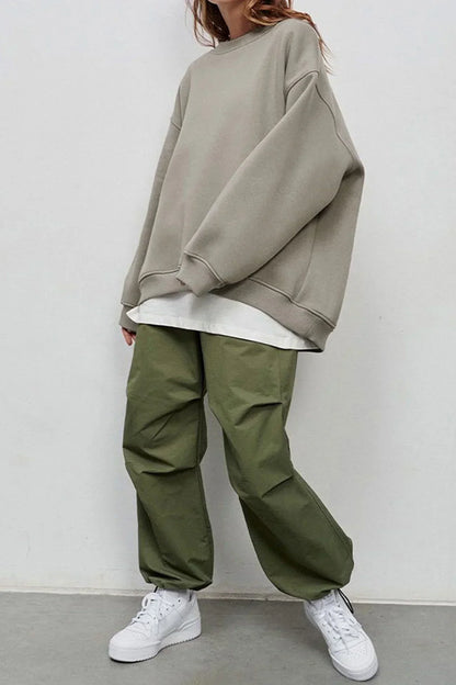 Damen Oversize Pullover Rundhals Strickpullover Gerippt 14
