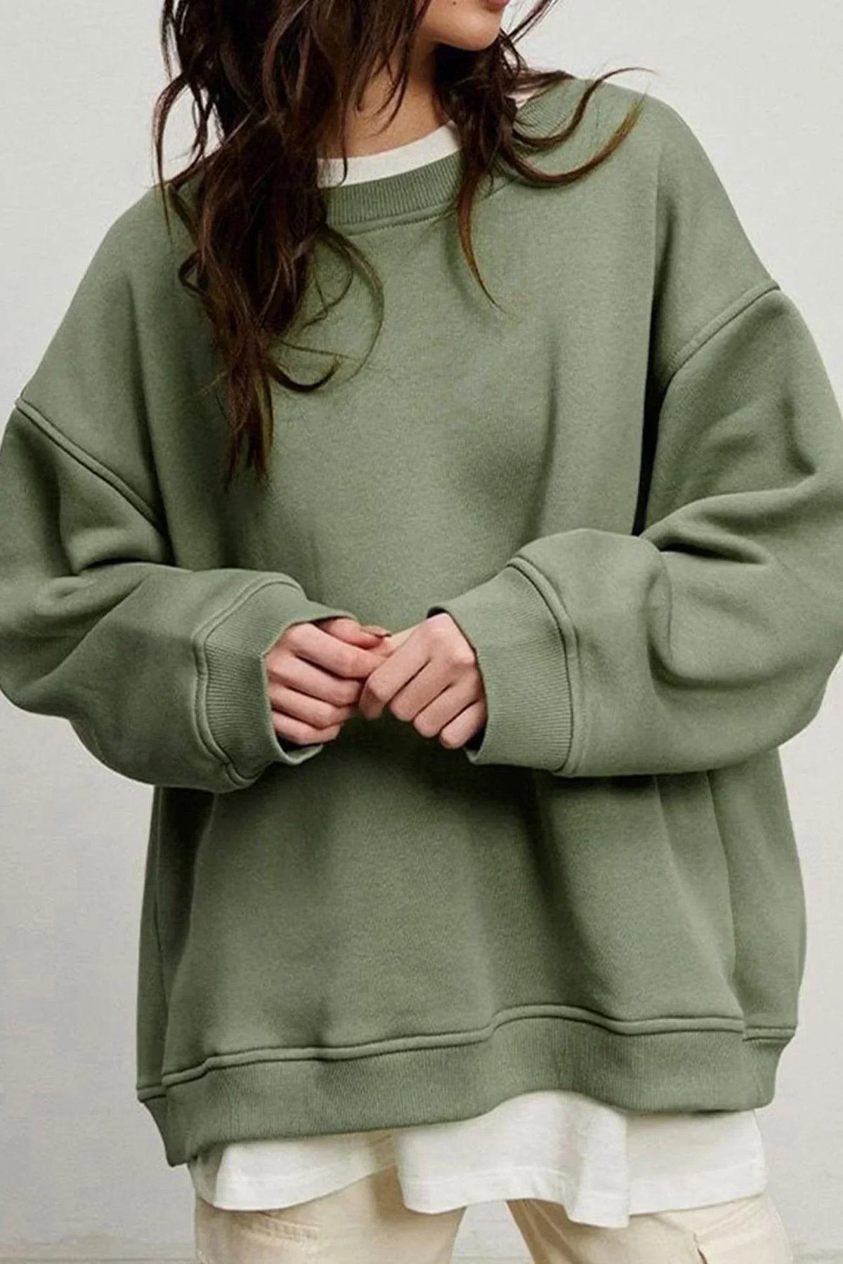 Damen Oversize Pullover Rundhals Strickpullover Gerippt 4