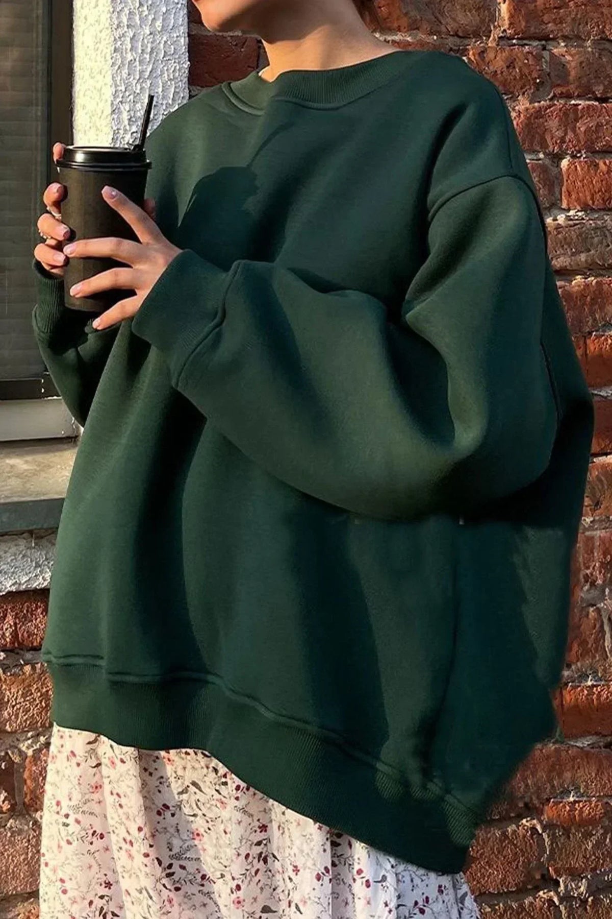 Damen Oversize Pullover Rundhals Strickpullover Gerippt 2