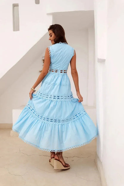 Sommer Midi Kleid Damen | Spitzen-Detail & Boho-Stil