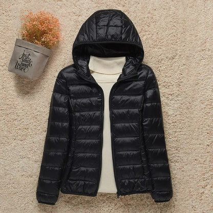 Damen Steppjacke mit Kapuze ultraleichte Übergangsjacke - Schwarz