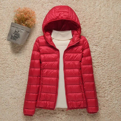 Damen Steppjacke mit Kapuze ultraleichte Übergangsjacke - Rot