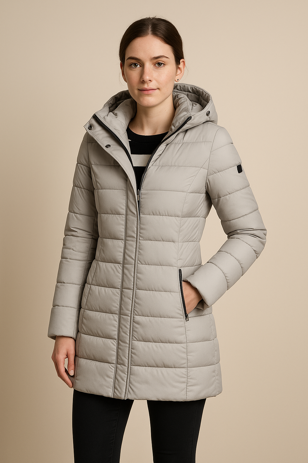 Steppjacke für Damen, wasserabweisend, langes Steppdesign | Winter
