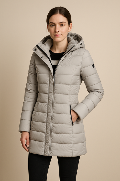 Steppjacke für Damen, wasserabweisend, langes Steppdesign | Winter