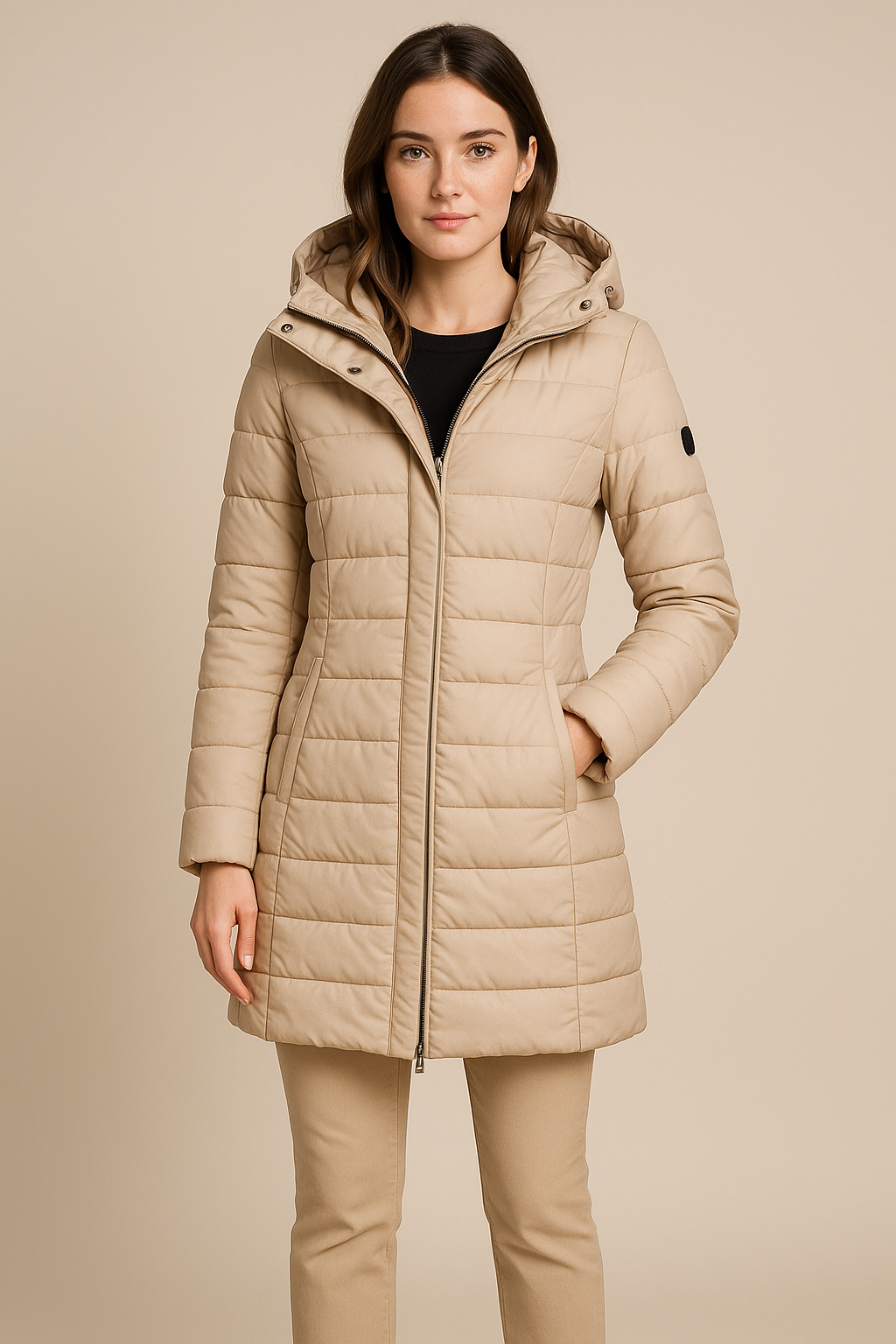Steppjacke für Damen, wasserabweisend, langes Steppdesign | Winter