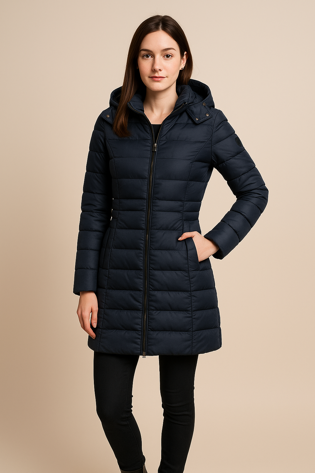 Steppjacke für Damen, wasserabweisend, langes Steppdesign | Winter