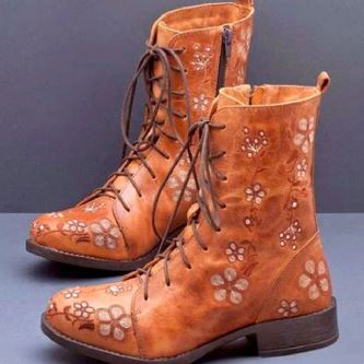 Stiefel Damen | Blüten-Stickerei & Schnürung