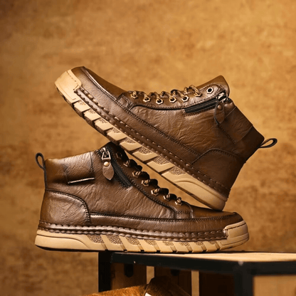 Men's leather boot highlighting the ankle design