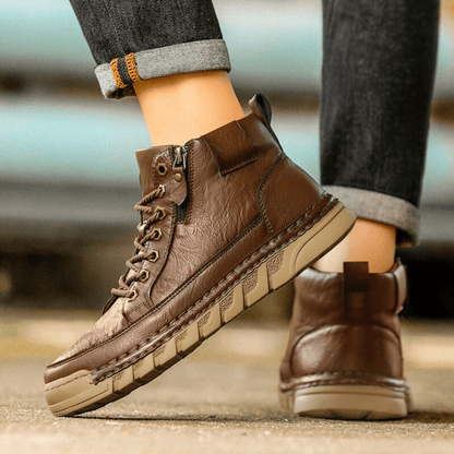 Men's leather boot showing the sole and heel