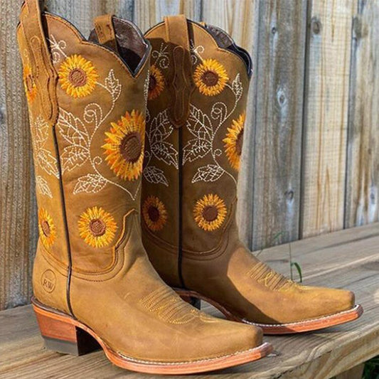 Stiefel im Sonnenblumen-Design für Damen | Knöchelhöhe mit