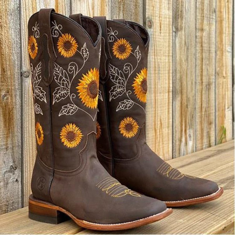 Stiefel im Sonnenblumen-Design für Damen | Knöchelhöhe mit