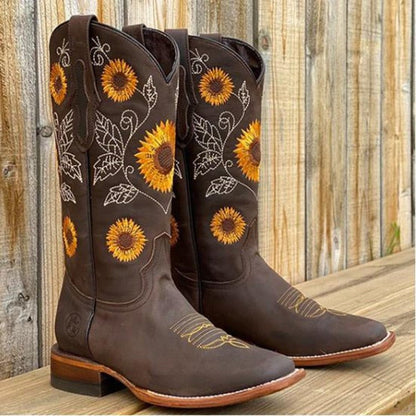 Stiefel im Sonnenblumen-Design für Damen | Knöchelhöhe mit