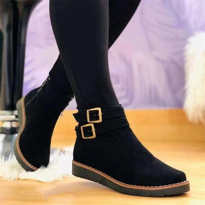 Stiefelette Damen | Schnallenriemen & flache Sohle