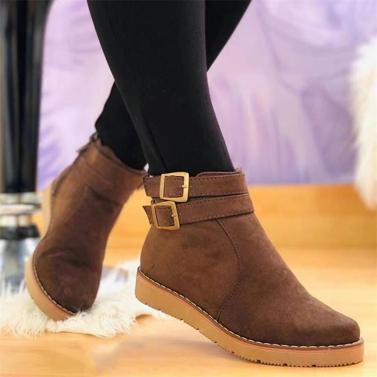 Stiefelette Damen | Schnallenriemen & flache Sohle