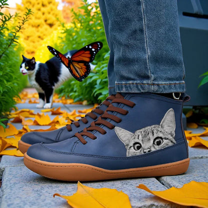 Stiefeletten Damen | Katzen-Print & Schnürung