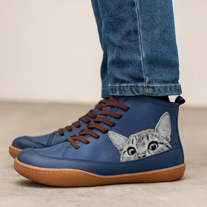 Stiefeletten Damen | Katzen-Print & Schnürung