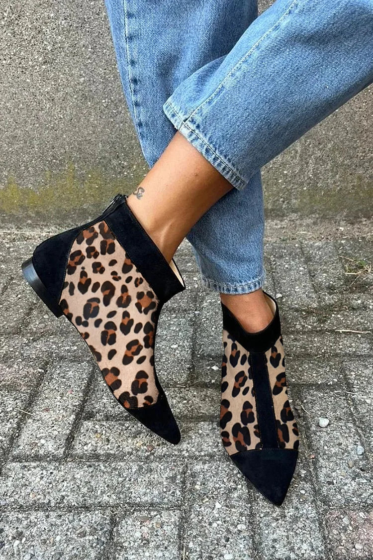 Stiefeletten Damen | Leopardenmuster mit spitzer Zehenpartie