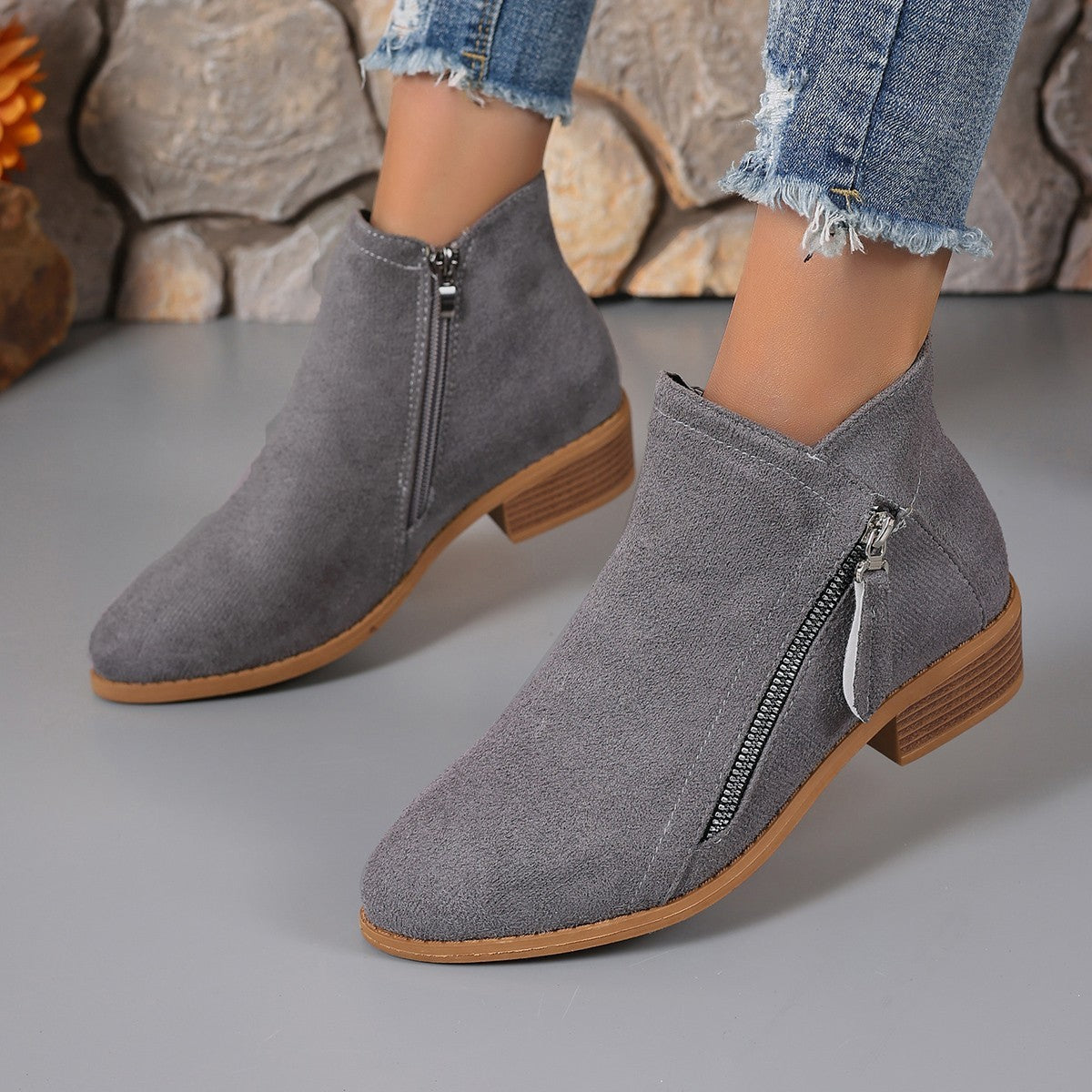 Stiefeletten Damen | Spitze Kappe & Seitlicher Zipper