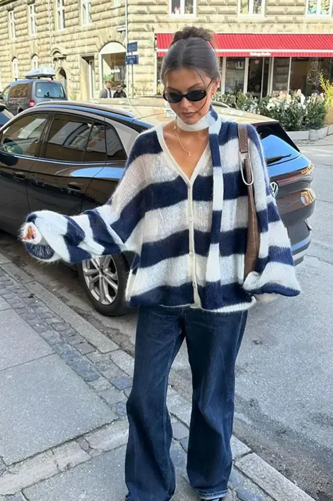 Strickjacke Damen | Gestreift & Flauschig Weich
