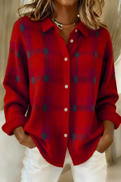 Strickjacke Damen Kariert | Mit Knopfleiste