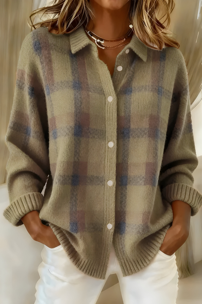 Strickjacke Damen Kariert | Mit Knopfleiste