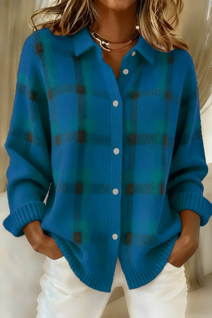 Strickjacke Damen Kariert | Mit Knopfleiste