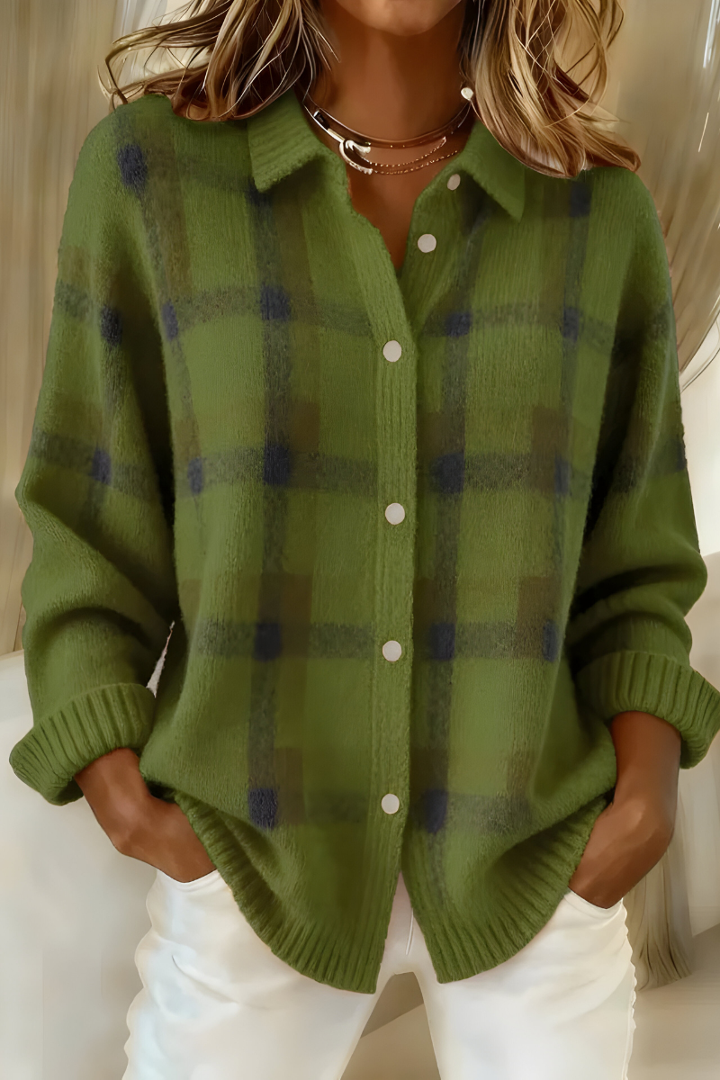 Strickjacke Damen Kariert | Mit Knopfleiste