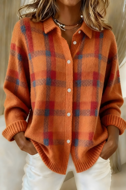 Strickjacke Damen Kariert | Mit Knopfleiste