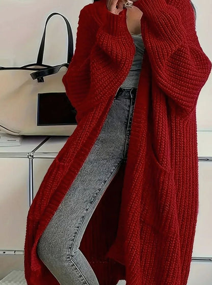 Damen Oversized Strickjacke lang mit Taschen - Rot