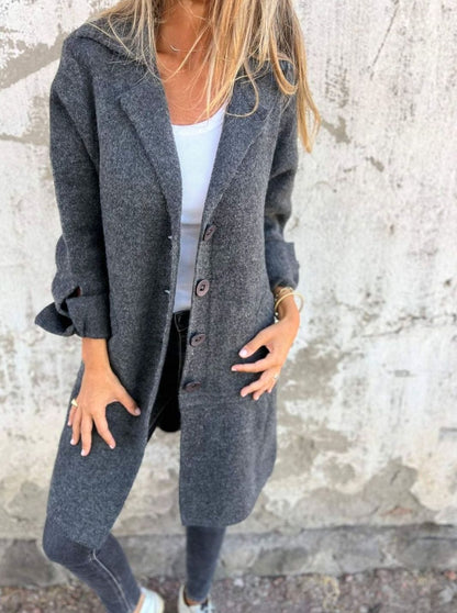 Damen Oversize Strickjacke mit Knöpfen langer Cardigan - Schwarz