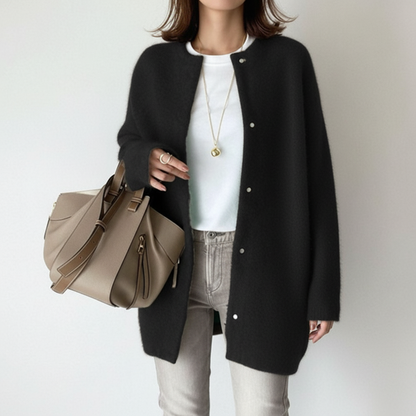 Strickjacke Damen | Rundhals & Longline mit Druckknöpfen