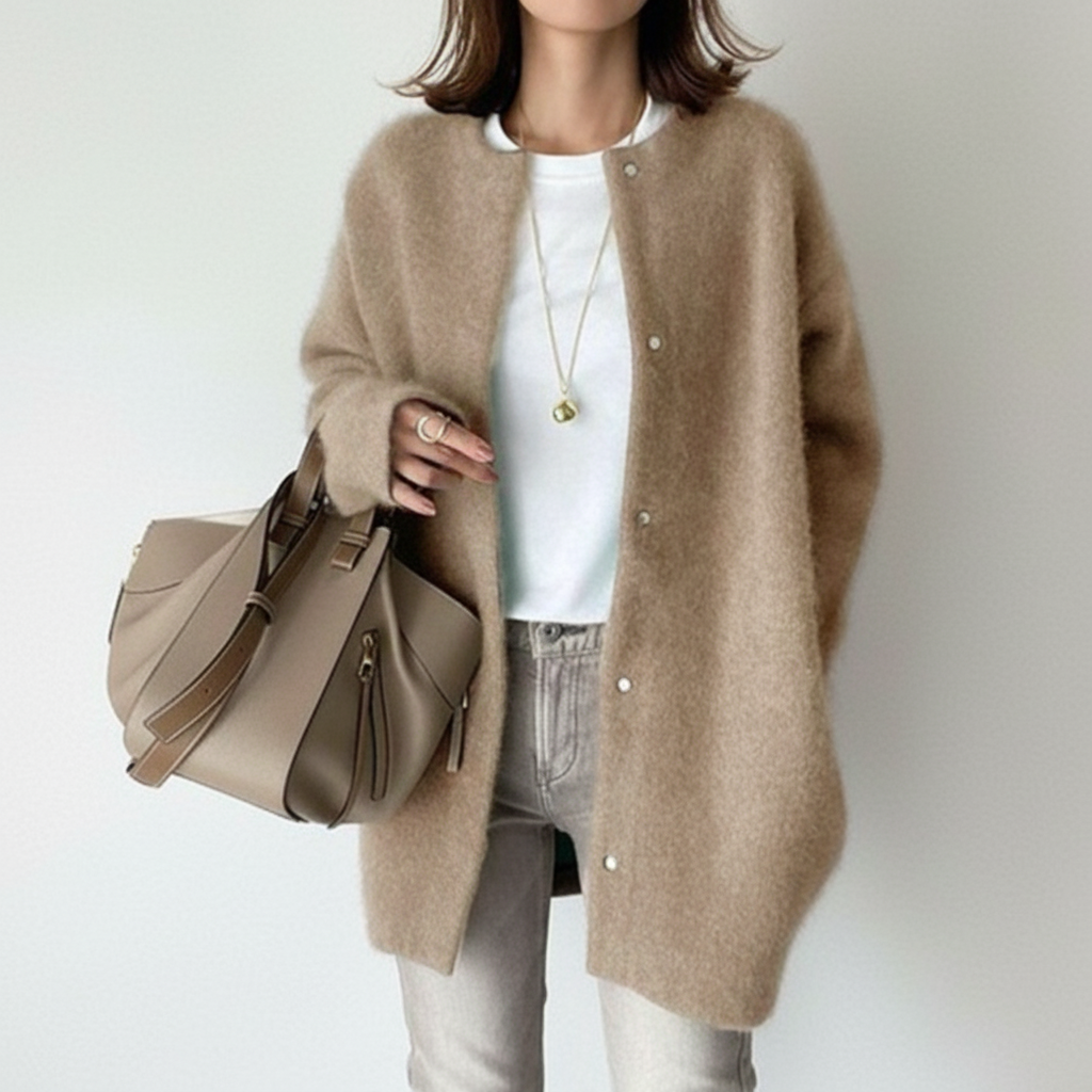 Strickjacke Damen | Rundhals & Longline mit Druckknöpfen