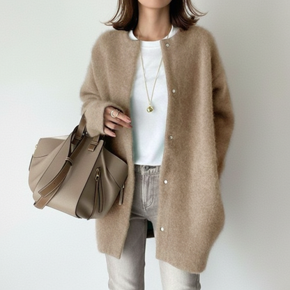 Strickjacke Damen | Rundhals & Longline mit Druckknöpfen