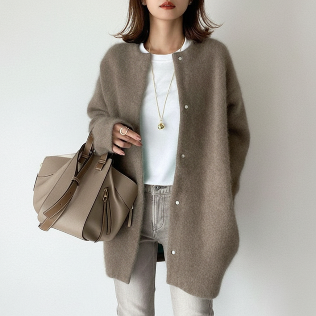 Strickjacke Damen | Rundhals & Longline mit Druckknöpfen