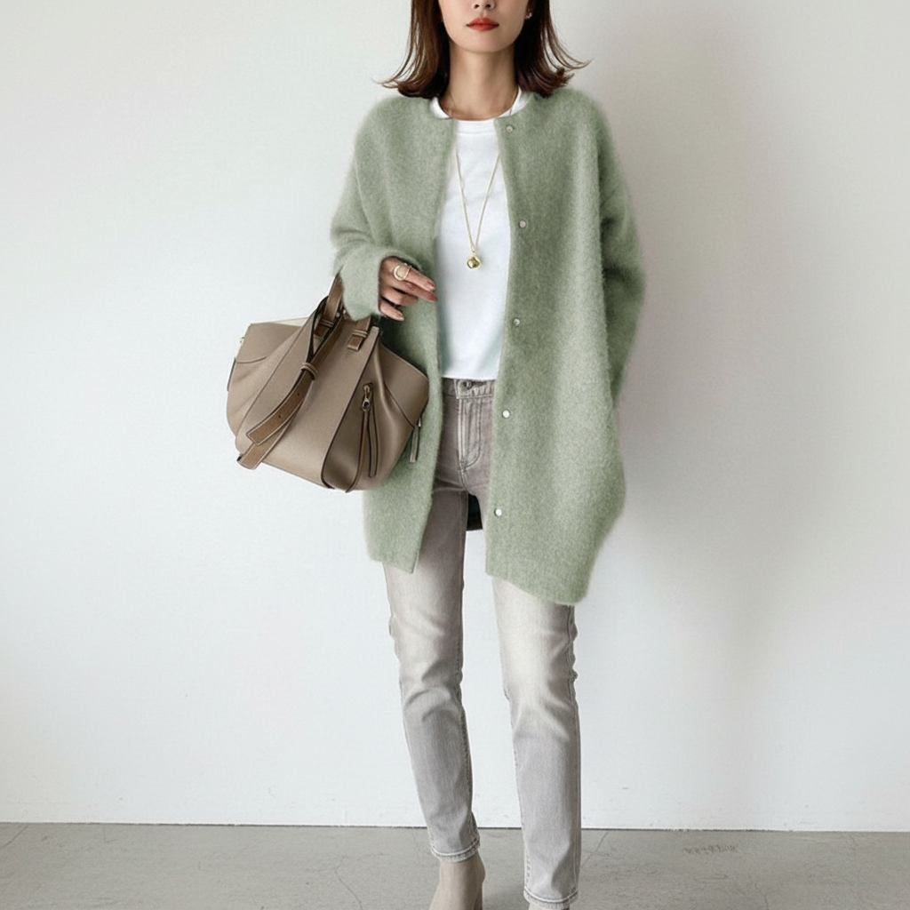 Strickjacke Damen | Rundhals & Longline mit Druckknöpfen