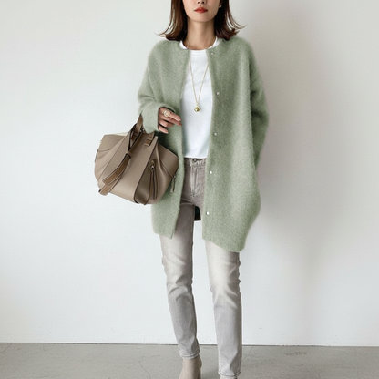 Strickjacke Damen | Rundhals & Longline mit Druckknöpfen
