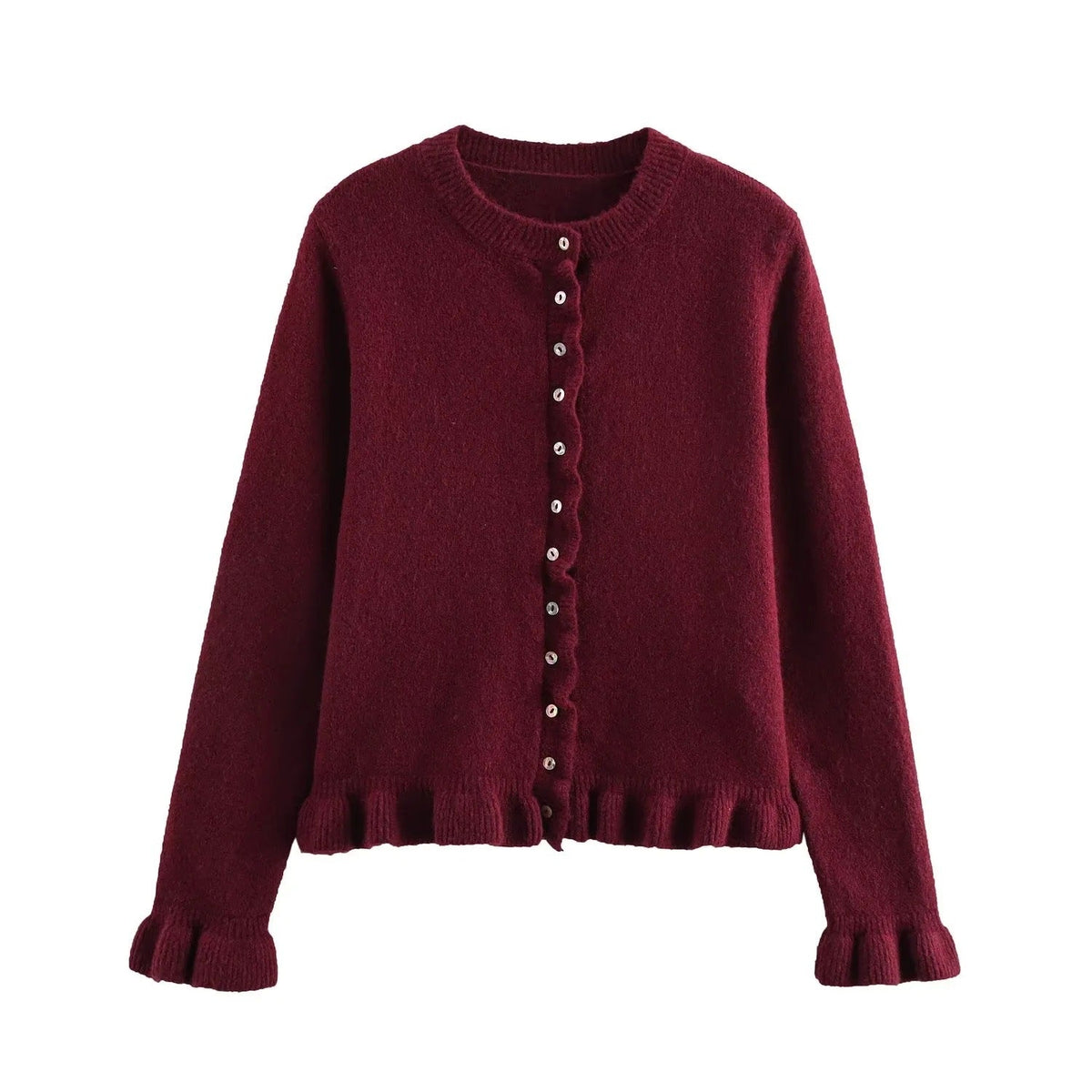 Strickjacke Damen | Rüschen & Knopfleiste