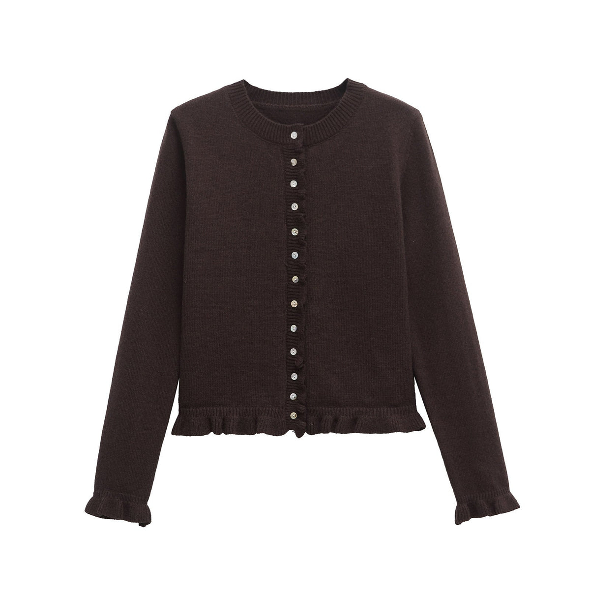 Strickjacke Damen | Rüschen & Knopfleiste