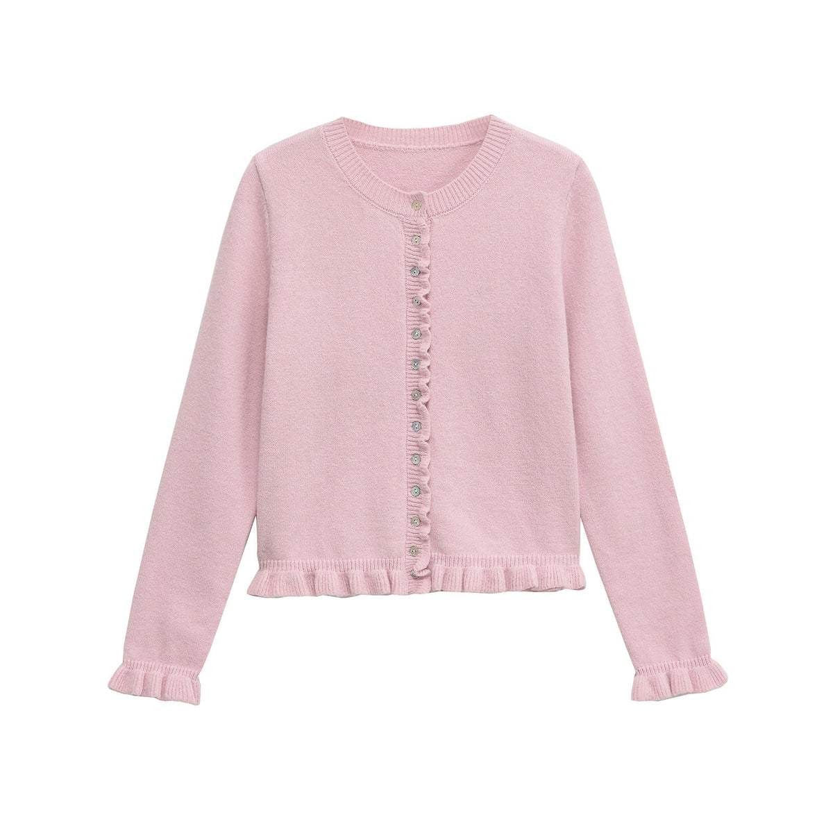 Strickjacke Damen | Rüschen & Knopfleiste