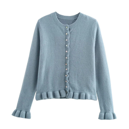 Strickjacke Damen | Rüschen & Knopfleiste