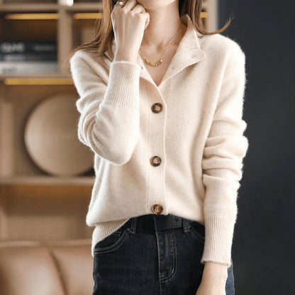 Damen Kaschmirmix Strick Cardigan mit Knopfleiste - Beige