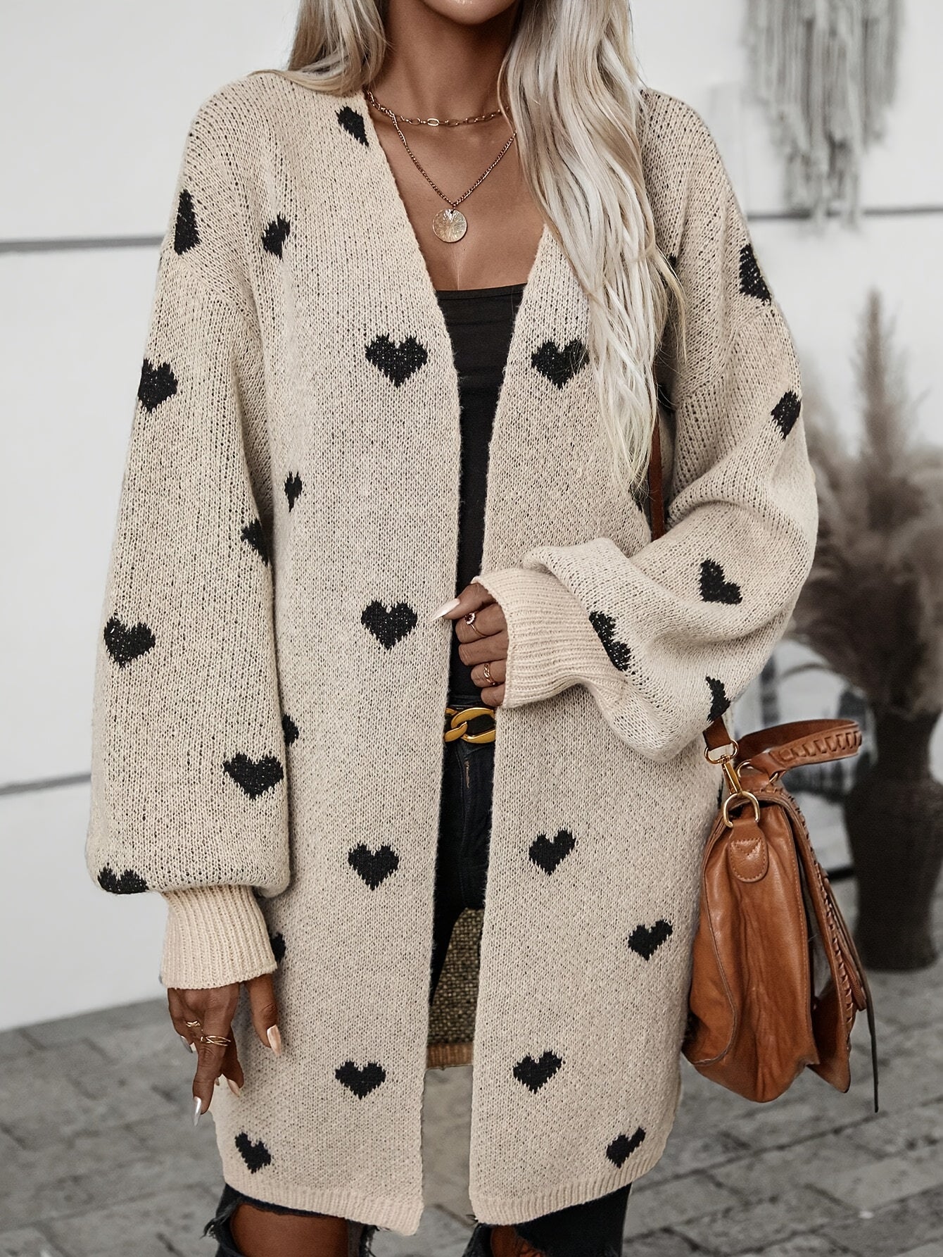 Damen Cardigan mit Herzmuster | Knopfverschluss Design