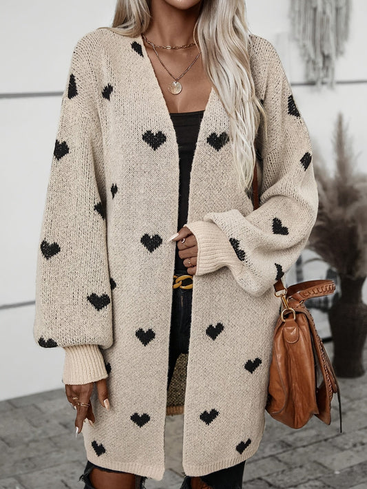 Damen Cardigan mit Herzmuster | Knopfverschluss Design