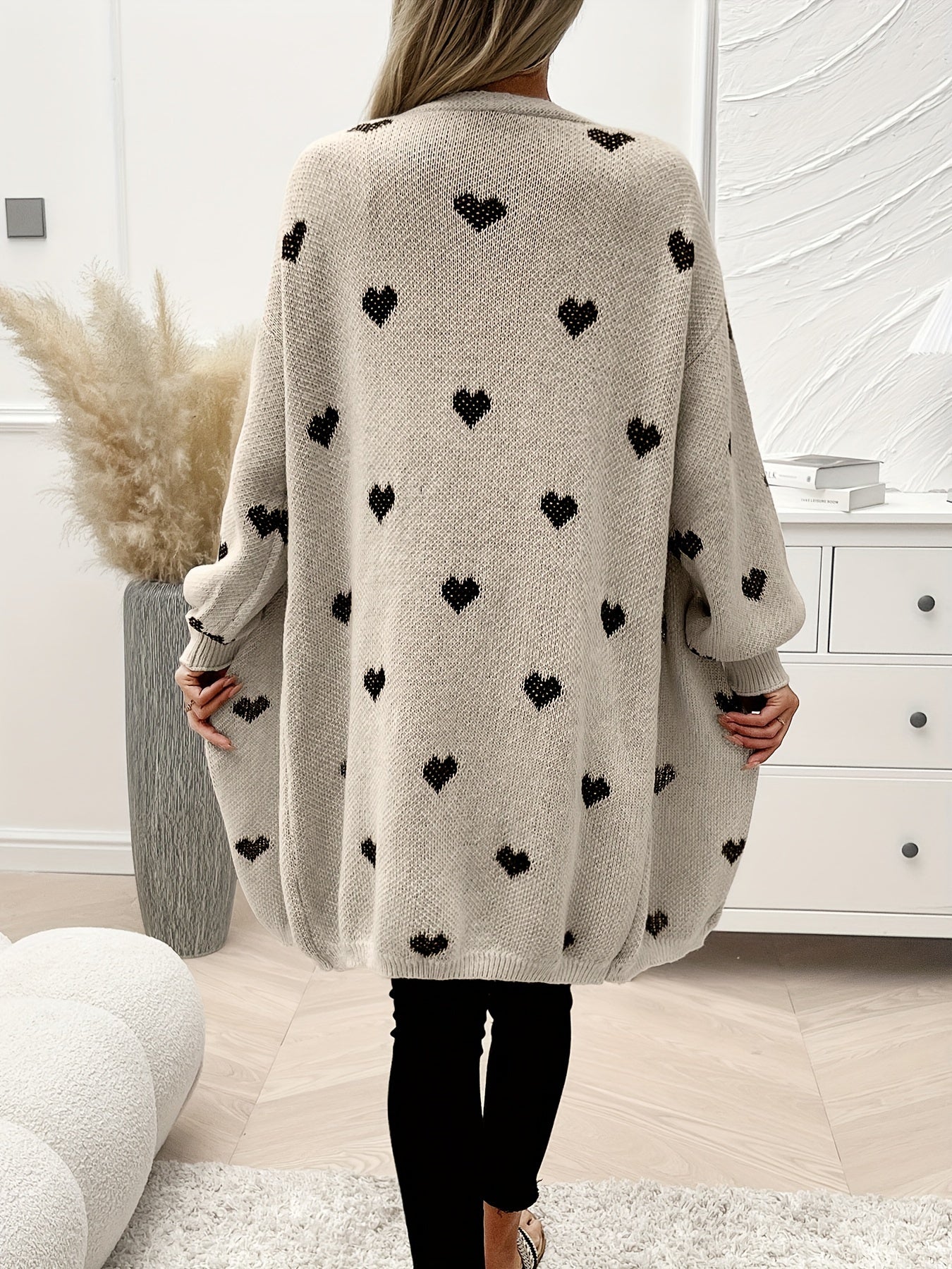 Damen Cardigan mit Herzmuster | Knopfverschluss Design
