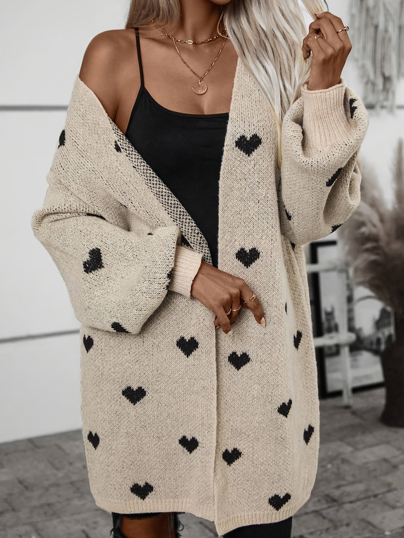 Damen Cardigan mit Herzmuster | Knopfverschluss Design