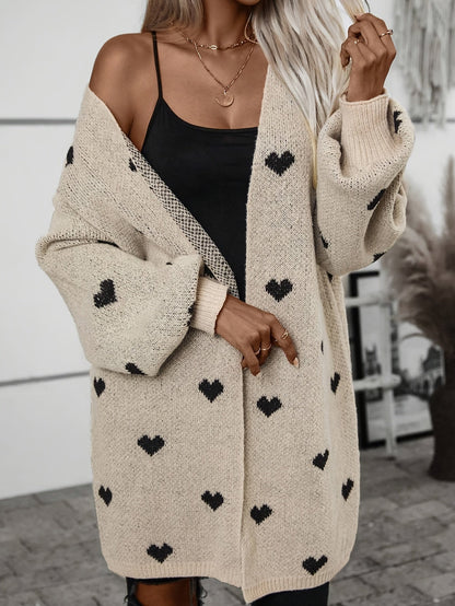 Damen Cardigan mit Herzmuster | Knopfverschluss Design