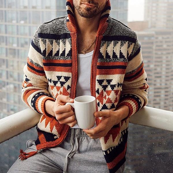 Strickjacke für Herren, Geometrisches Design | Moderne Passform